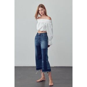 NWT WOMEN SIZE 23 Insane Gene Mid Rise Raw Patched Cropped Jean